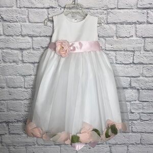 Us Angels 4T White and Pink Petal Tulle Flower Girl Dress